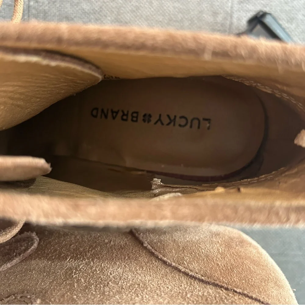 Lucky Brand Suede‎ Wedge Ankle Boots Lace-Up Taupe Size 8.5